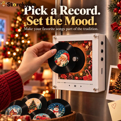 🎄🎵 Christmas Magnetic Music Player with 9 Mini Records – Retro Holiday Decor & Gift Set 🎁