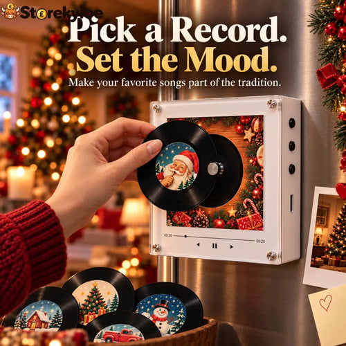 🎄🎵 Christmas Magnetic Music Player with 9 Mini Records – Retro Holiday Decor & Gift Set 🎁