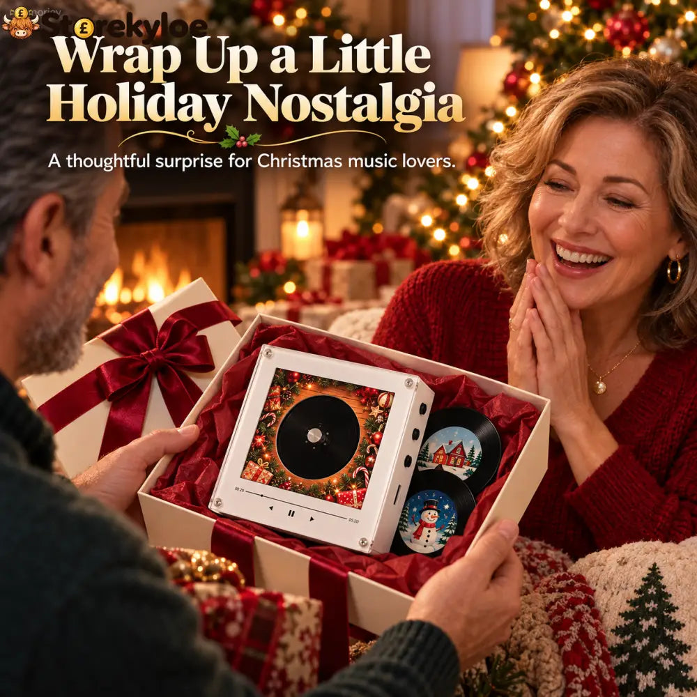 🎄🎵 Christmas Magnetic Music Player with 9 Mini Records – Retro Holiday Decor & Gift Set 🎁