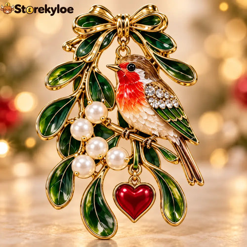 Christmas Mistletoe Robin Enamel Brooch 🎄❤️ - 1