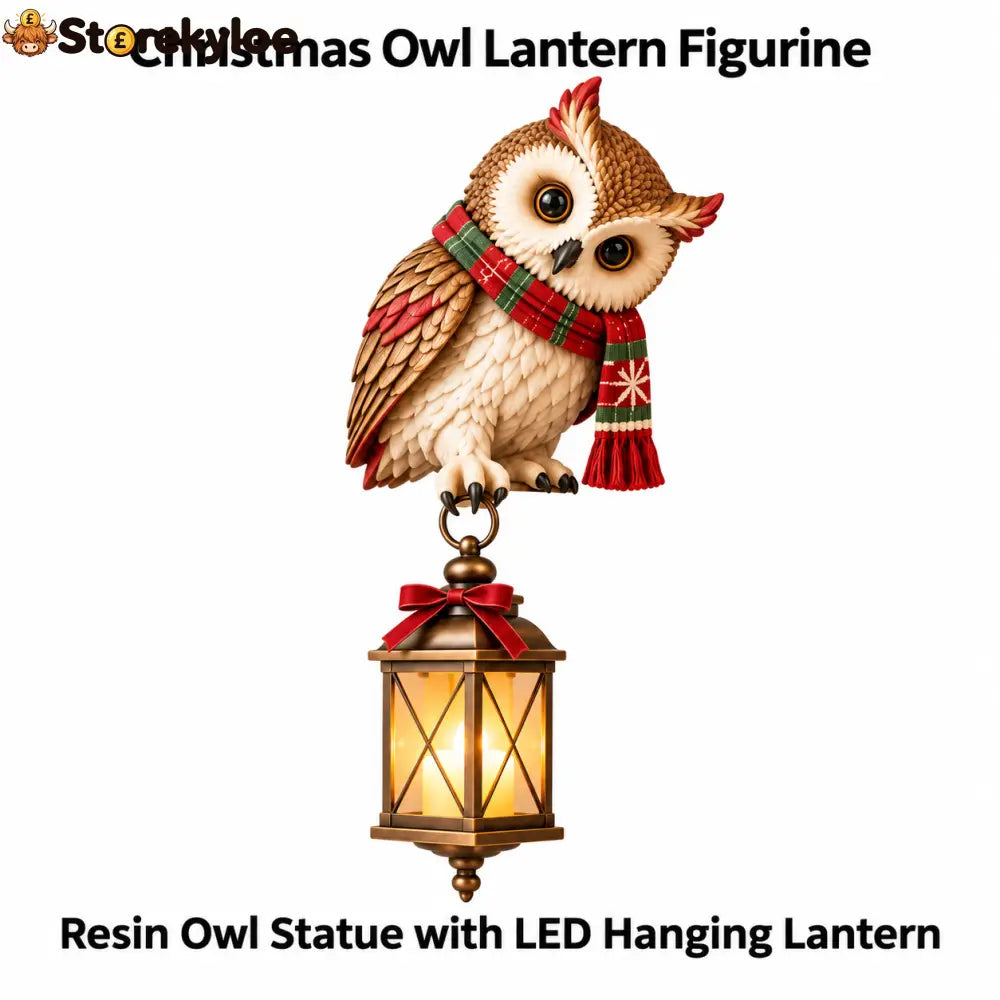 Christmas Owl Figurine with LED Lantern Festive Scarf Owl Shelf Sitter Ornament for Christmas Home Decor