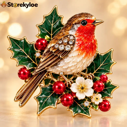 Christmas Robin Holly Berry Enamel Brooch 🎄✨ - 1