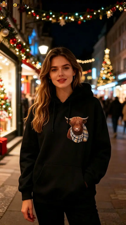 🎅CHRISTMAS SALE 50% OFF!!🎁🐄Cute Highland Cow Cozy Fleece-Lined Hooded Sweatshirt - Black / S(UK 6-8) - Hot products