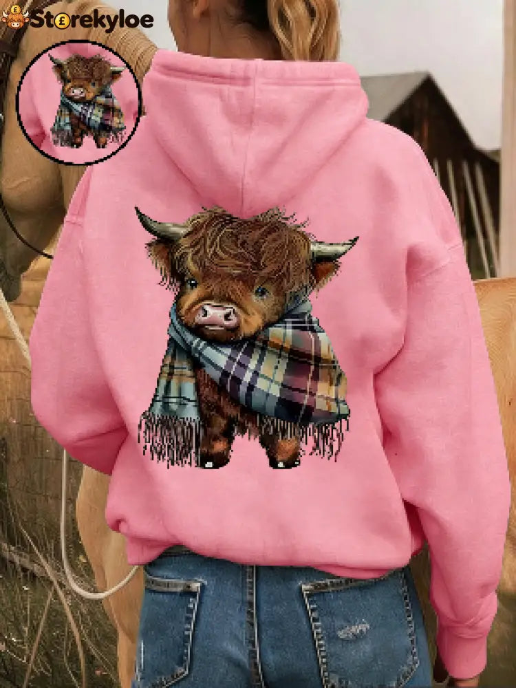 🎅CHRISTMAS SALE 50% OFF!!🎁🐄Cute Highland Cow Cozy Fleece-Lined Hooded Sweatshirt - Pink / S(UK 6-8) - Hot products