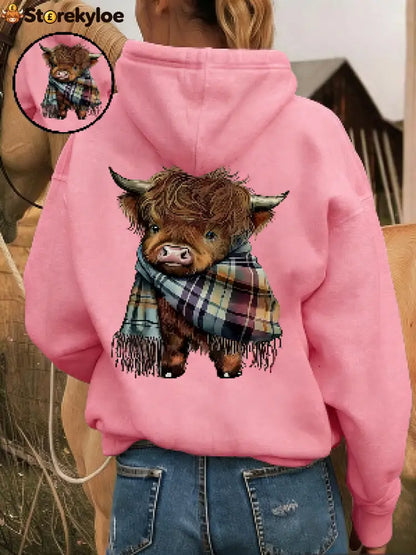🎅CHRISTMAS SALE 50% OFF!!🎁🐄Cute Highland Cow Cozy Fleece-Lined Hooded Sweatshirt - Pink / S(UK 6-8) - Hot products