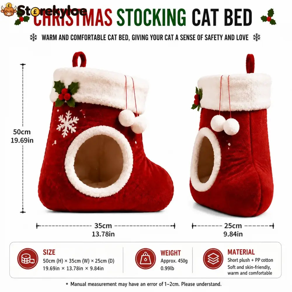 🎄 Christmas Stocking Cat Bed – Ultra-Soft Sherpa Cozy Hideaway for Cats 🐱