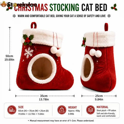 🎄 Christmas Stocking Cat Bed – Ultra-Soft Sherpa Cozy Hideaway for Cats 🐱