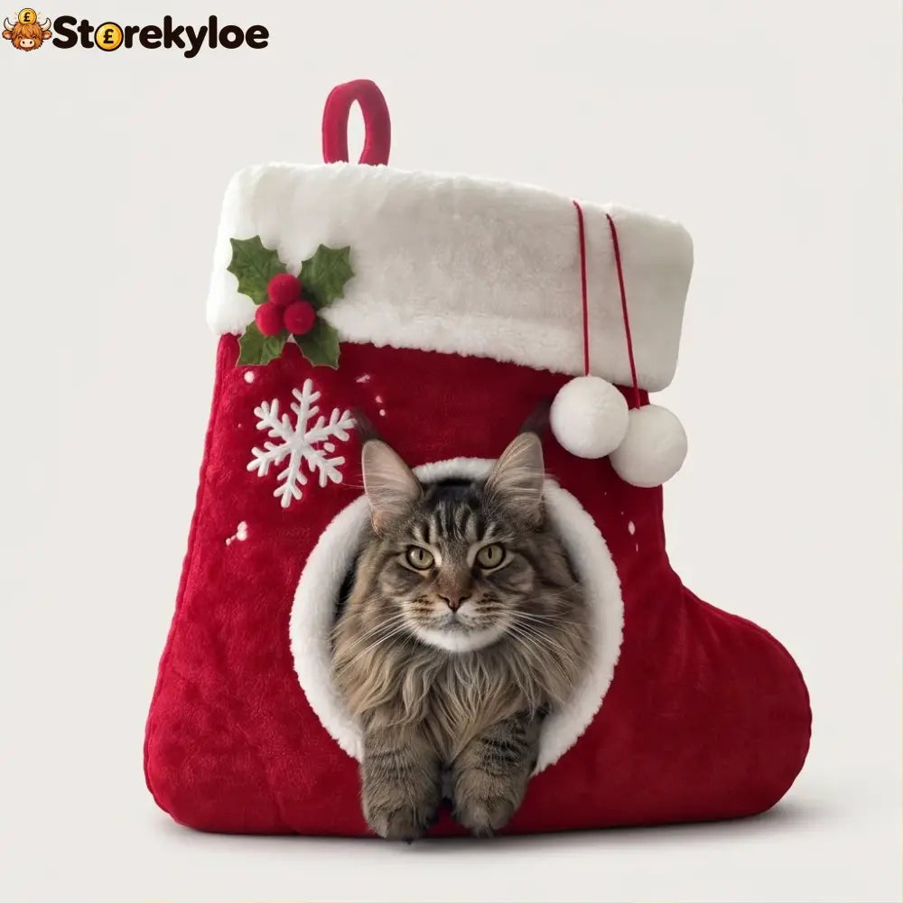 🎄 Christmas Stocking Cat Bed – Ultra-Soft Sherpa Cozy Hideaway for Cats 🐱
