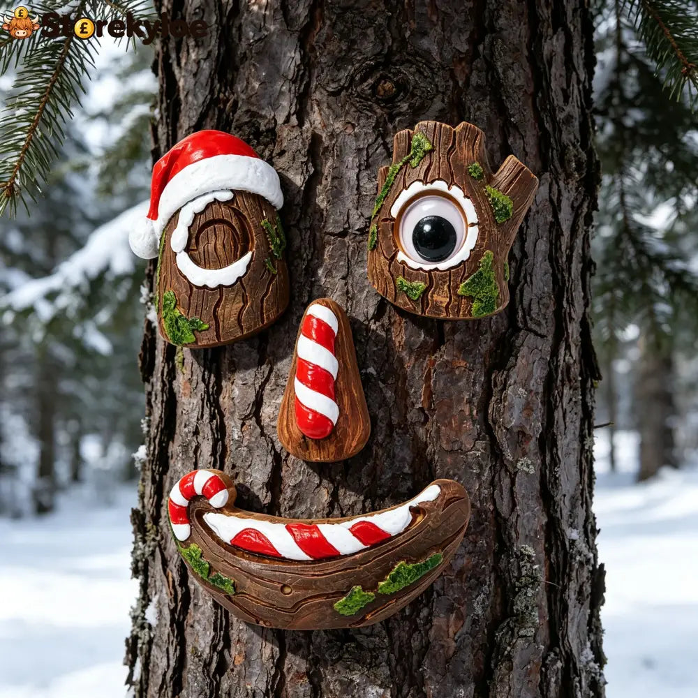 🎅christmas Tree Face Decor Set 4pcs Santa Tree Face Ornament Resin Outdoor Yard Xmas Decor Whimsical Tree Hugger