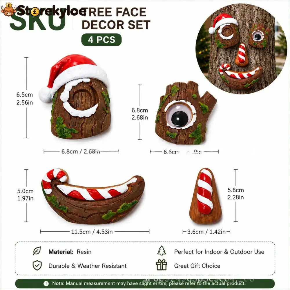 🎅christmas Tree Face Decor Set 4pcs Santa Tree Face Ornament Resin Outdoor Yard Xmas Decor Whimsical Tree Hugger