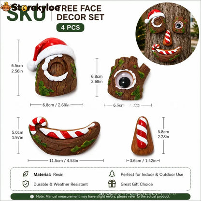 🎅christmas Tree Face Decor Set 4pcs Santa Tree Face Ornament Resin Outdoor Yard Xmas Decor Whimsical Tree Hugger