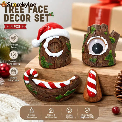 🎅christmas Tree Face Decor Set 4pcs Santa Tree Face Ornament Resin Outdoor Yard Xmas Decor Whimsical Tree Hugger