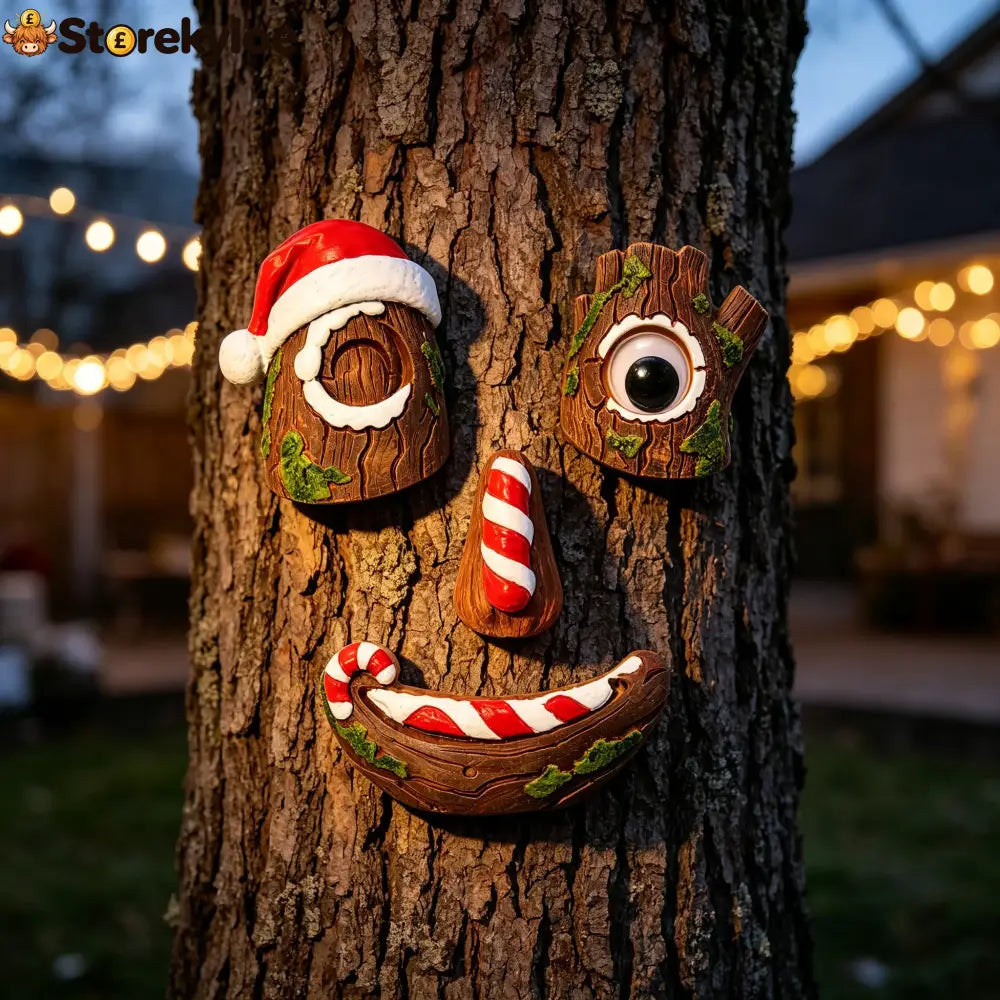 🎅christmas Tree Face Decor Set 4pcs Santa Tree Face Ornament Resin Outdoor Yard Xmas Decor Whimsical Tree Hugger