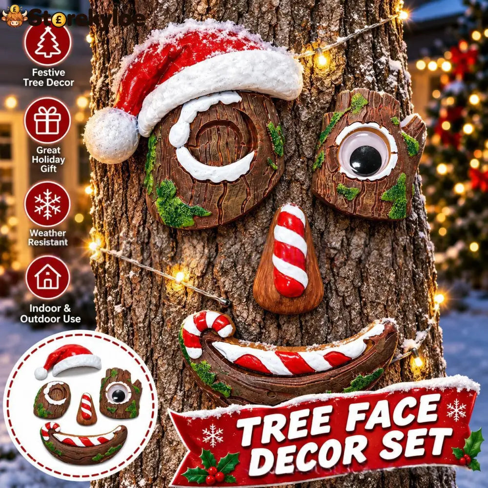 🎅christmas Tree Face Decor Set 4pcs Santa Tree Face Ornament Resin Outdoor Yard Xmas Decor Whimsical Tree Hugger