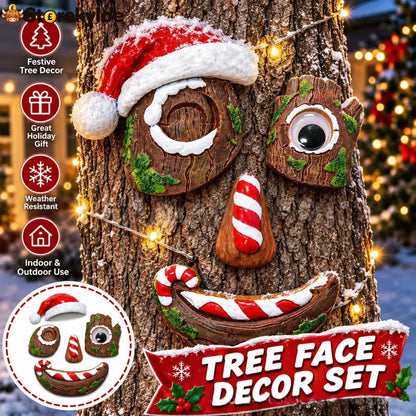 🎅christmas Tree Face Decor Set 4pcs Santa Tree Face Ornament Resin Outdoor Yard Xmas Decor Whimsical Tree Hugger