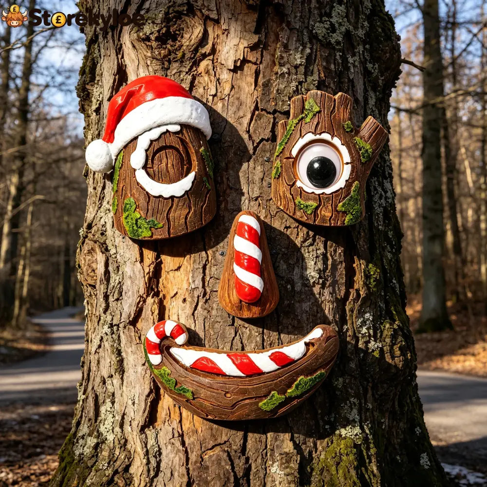 🎅christmas Tree Face Decor Set 4pcs Santa Tree Face Ornament Resin Outdoor Yard Xmas Decor Whimsical Tree Hugger