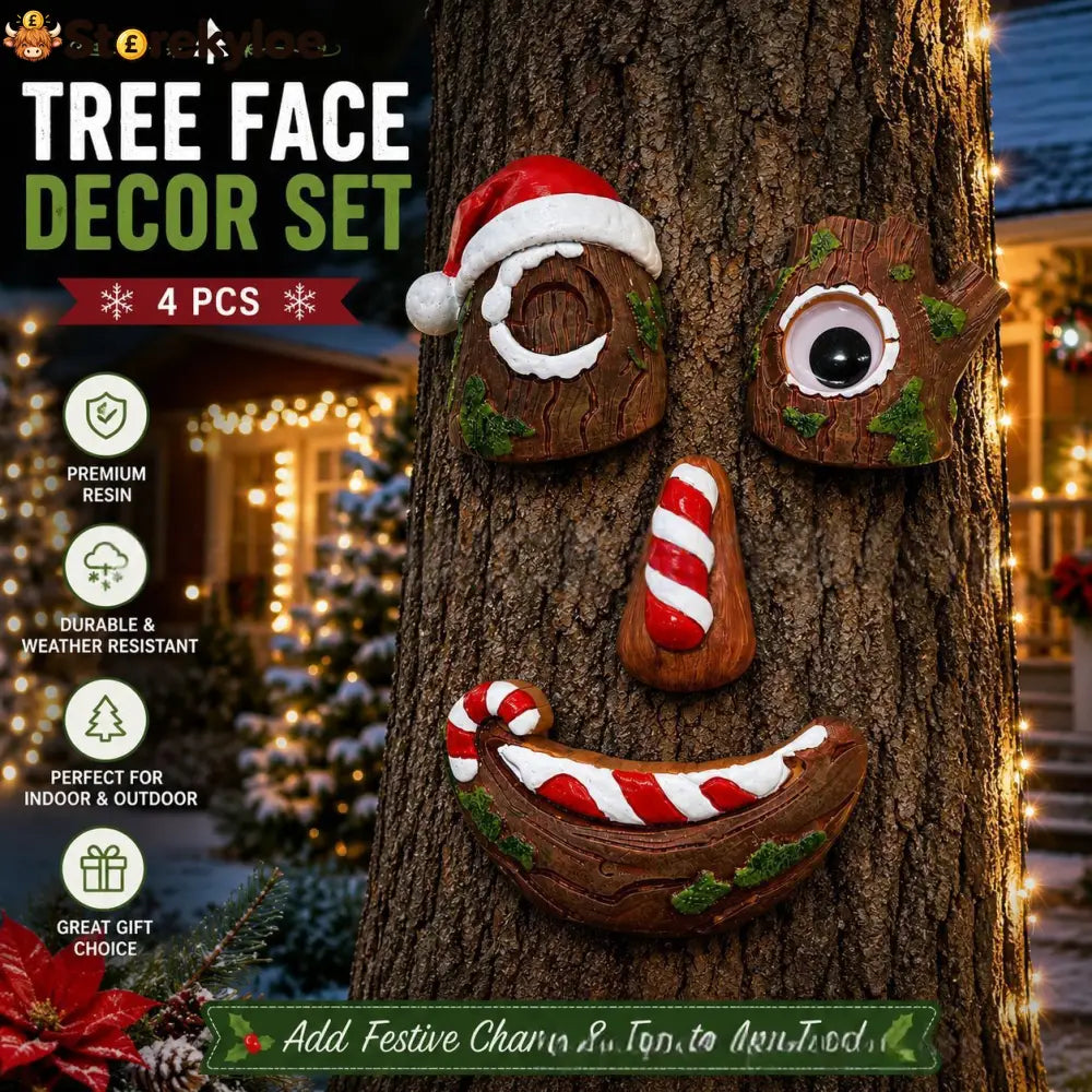 🎅christmas Tree Face Decor Set 4pcs Santa Tree Face Ornament Resin Outdoor Yard Xmas Decor Whimsical Tree Hugger
