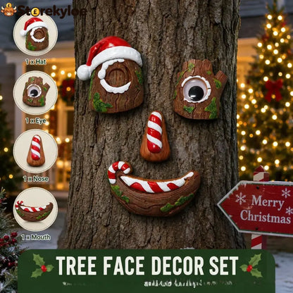 🎅christmas Tree Face Decor Set 4pcs Santa Tree Face Ornament Resin Outdoor Yard Xmas Decor Whimsical Tree Hugger