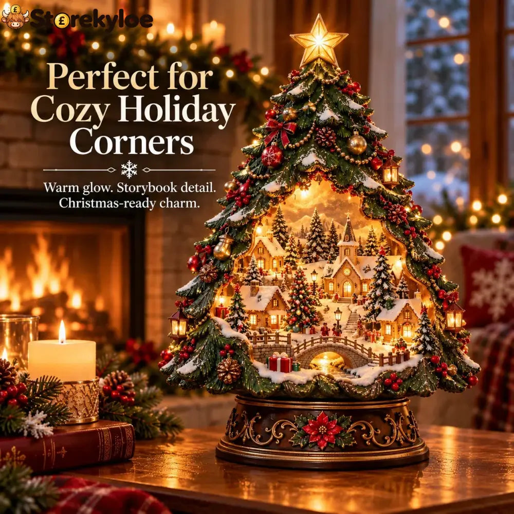 🎄✨ Christmas Tree Keeper – Hidden Village Lighted Tabletop Decor