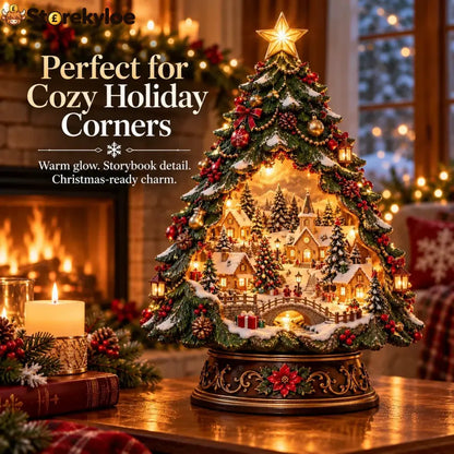 🎄✨ Christmas Tree Keeper – Hidden Village Lighted Tabletop Decor
