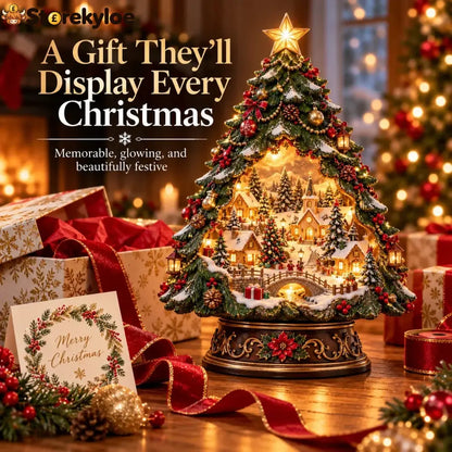 🎄✨ Christmas Tree Keeper – Hidden Village Lighted Tabletop Decor