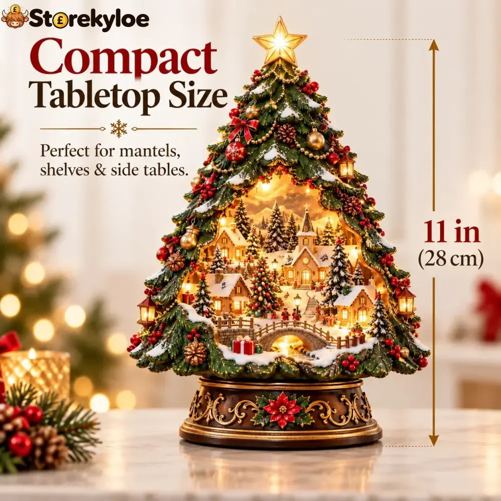 🎄✨ Christmas Tree Keeper – Hidden Village Lighted Tabletop Decor