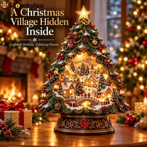 🎄✨ Christmas Tree Keeper – Hidden Village Lighted Tabletop Decor