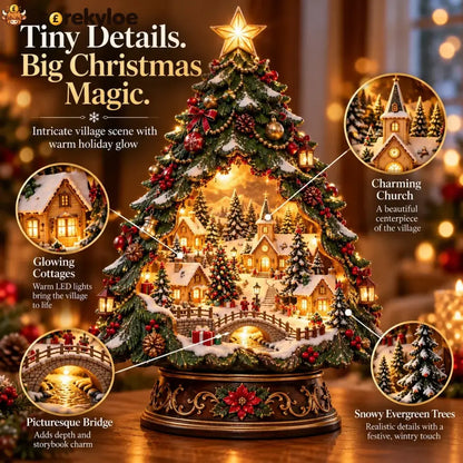 🎄✨ Christmas Tree Keeper – Hidden Village Lighted Tabletop Decor