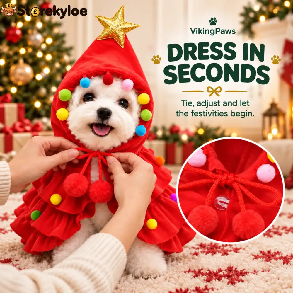 Christmas Tree Pet Costume – Festive Hooded Cape for Cats & Small Dogs