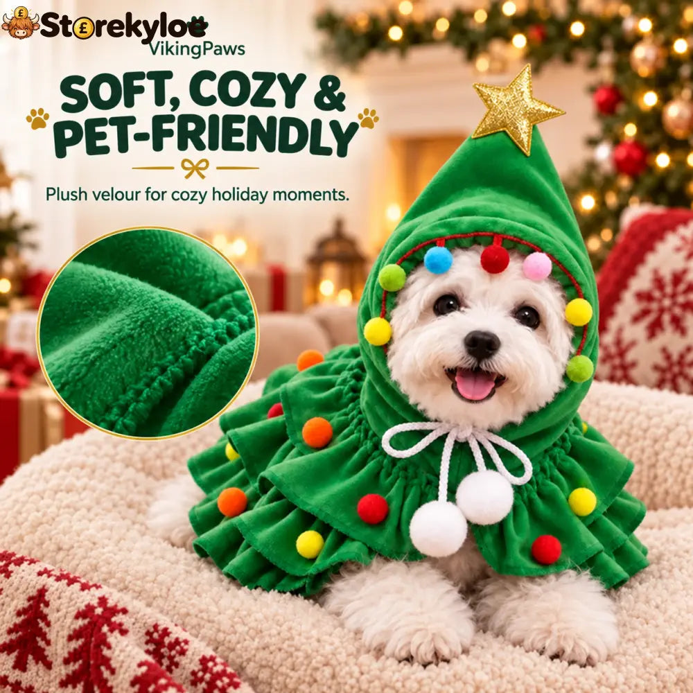 Christmas Tree Pet Costume – Festive Hooded Cape for Cats & Small Dogs