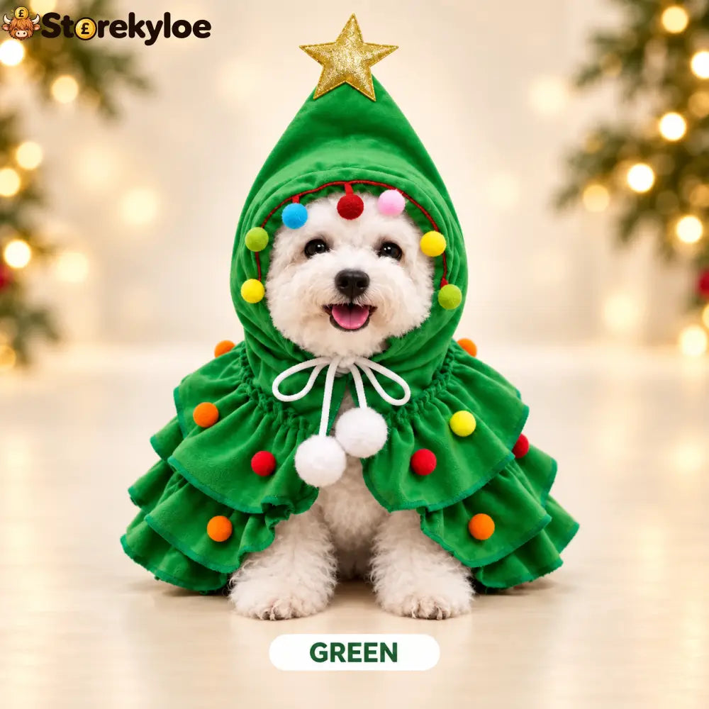 Christmas Tree Pet Costume – Festive Hooded Cape for Cats & Small Dogs - Green / M (2.5-5kg)