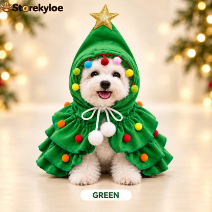 Christmas Tree Pet Costume – Festive Hooded Cape for Cats & Small Dogs - Green / M (2.5-5kg)