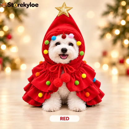 Christmas Tree Pet Costume – Festive Hooded Cape for Cats & Small Dogs - Red / M (2.5-5kg)