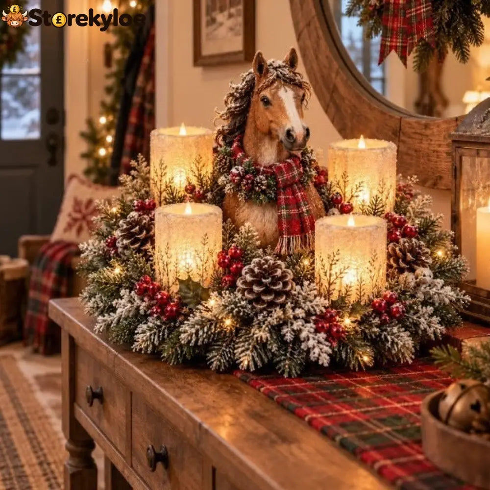 🌲christmas Woodland Animal Wreath Candle Holder Table Centerpiece