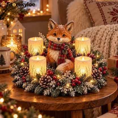 🌲christmas Woodland Animal Wreath Candle Holder Table Centerpiece