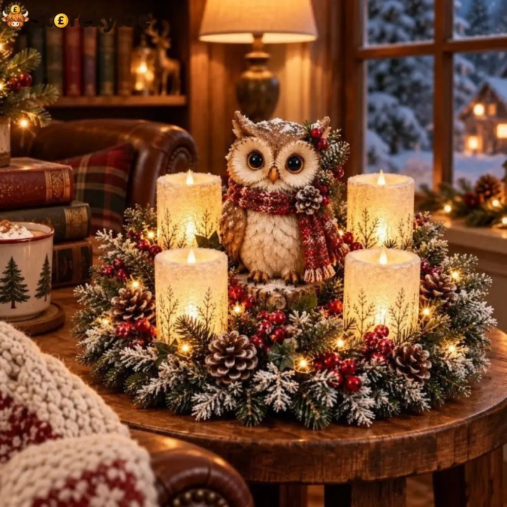 🌲christmas Woodland Animal Wreath Candle Holder Table Centerpiece - Owl