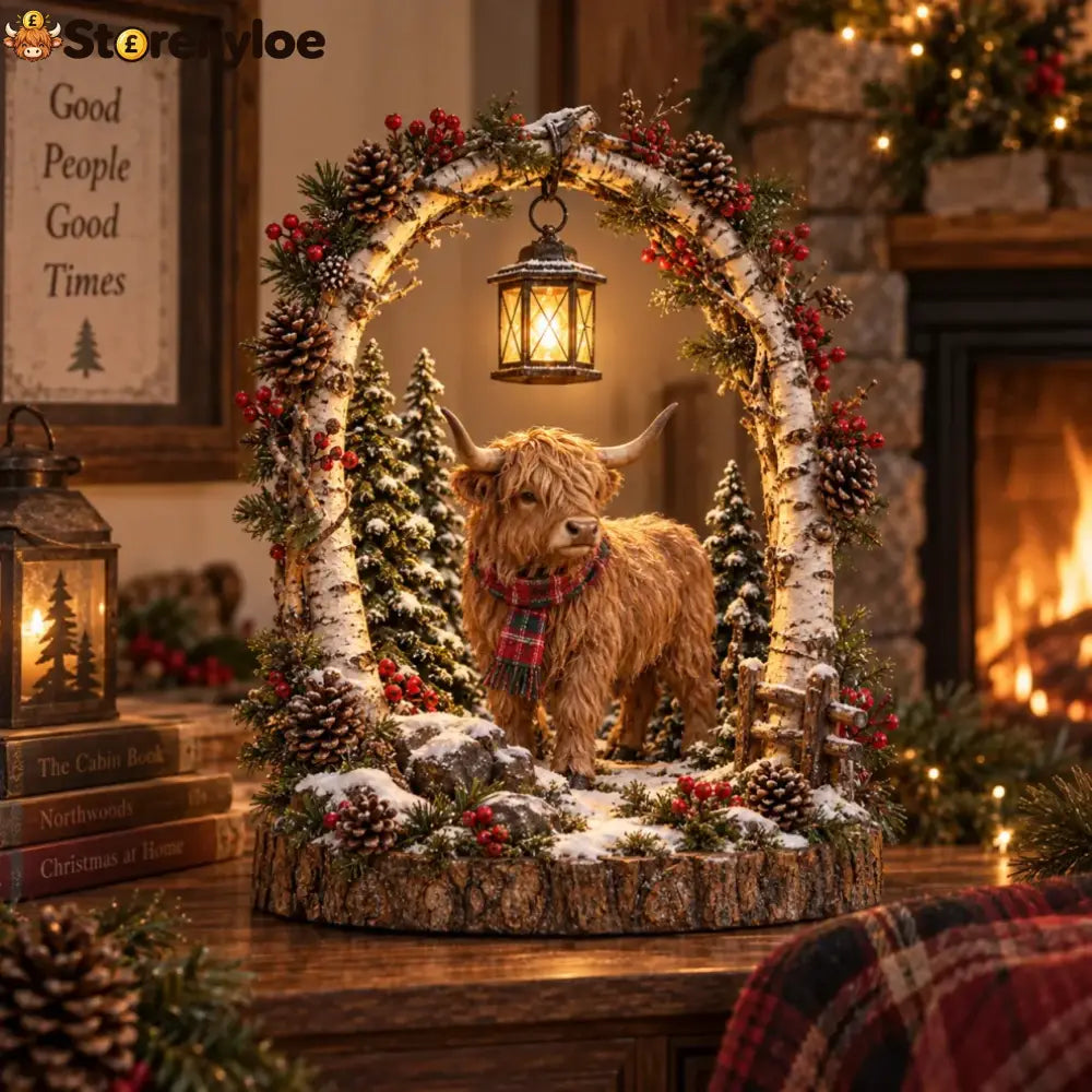 🐂🎄christmas Woodland Glow™ – Lighted Winter Lantern Collection - Highland Cow