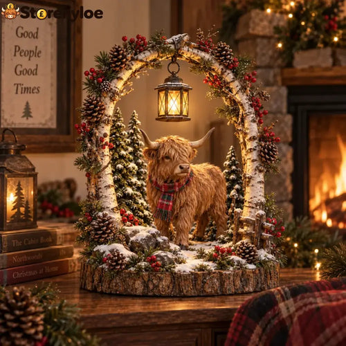 🐂🎄christmas Woodland Glow™ – Lighted Winter Lantern Collection - Highland Cow