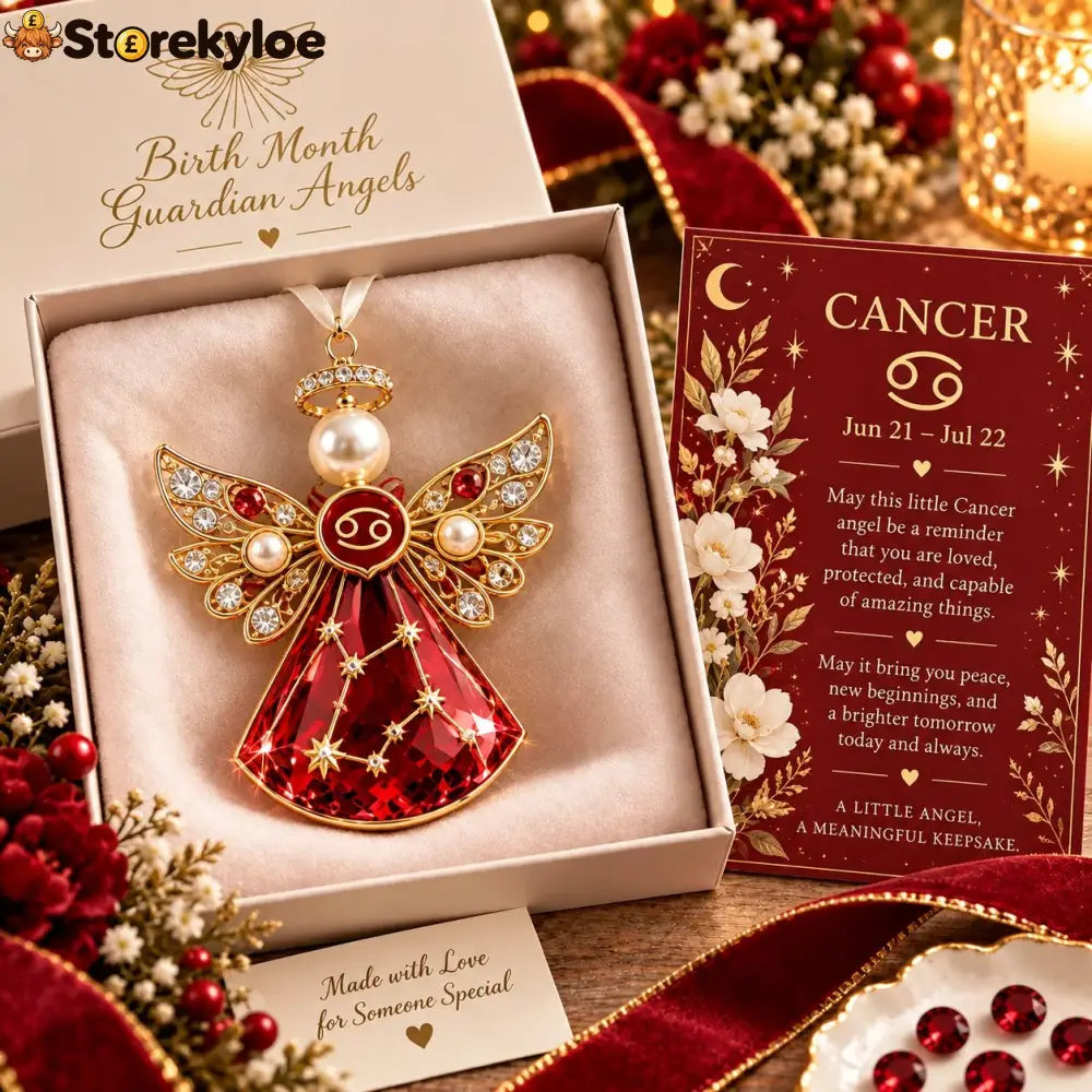 👼 Christmas Zodiac Guardian Angel Keepsake | 12 Signs with Jewel-Toned Designs & Meaningful Gift Cards ✨ - ♋ Cancer