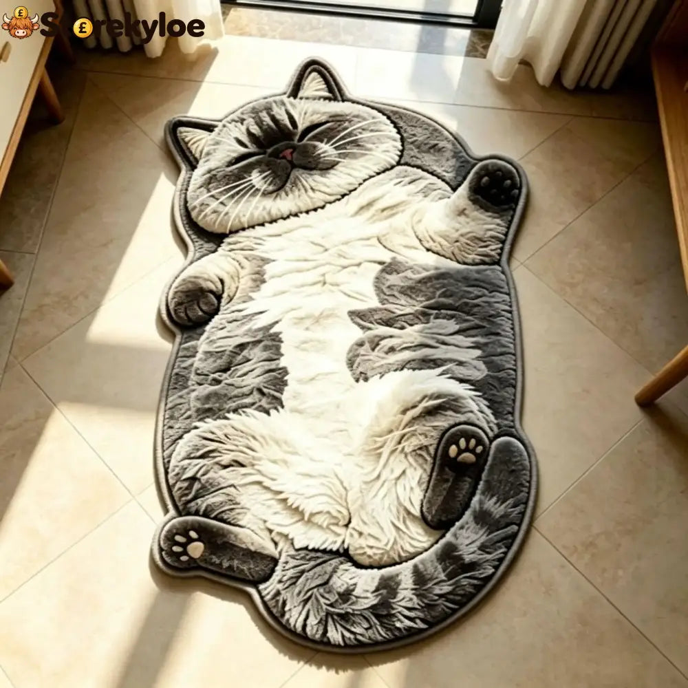 Chubby Tabby Cat Shaped Rug 🐱🤎 - Black - White / M: 16’’ × 24’’
