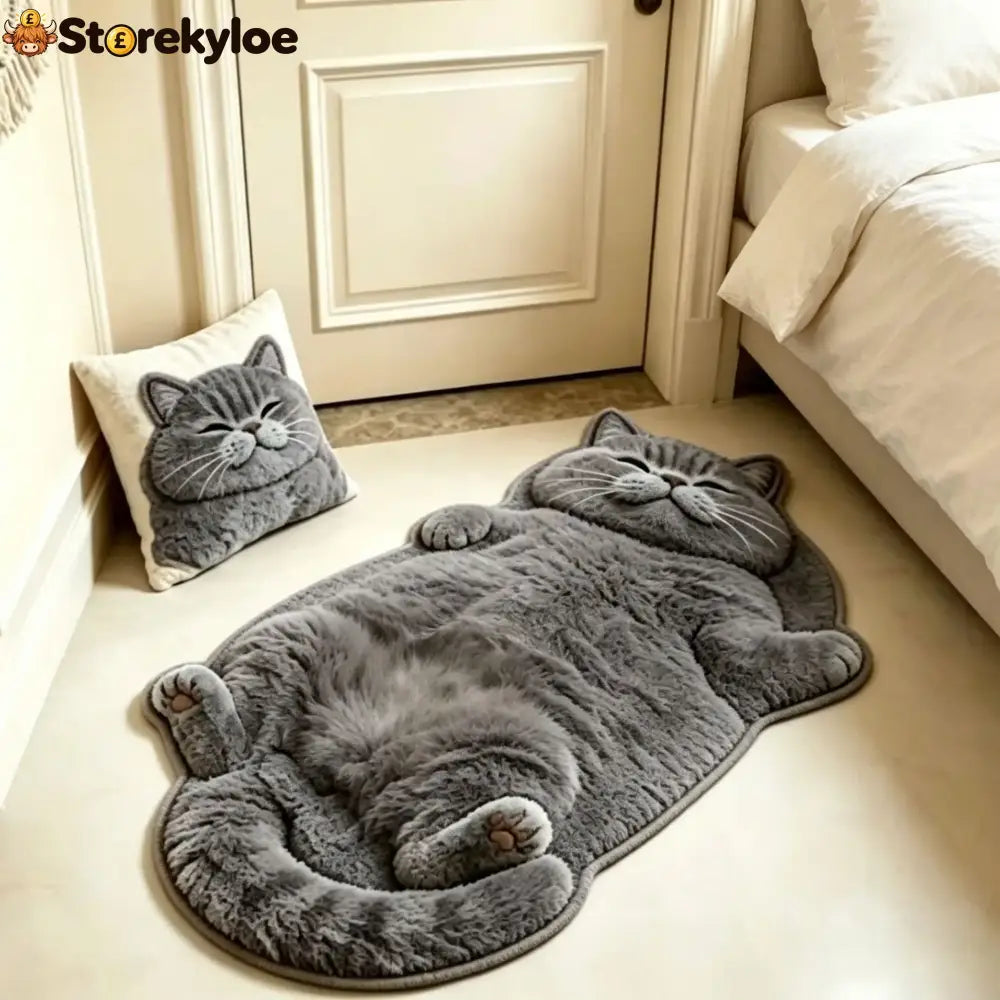 Chubby Tabby Cat Shaped Rug 🐱🤎 - Grey / M: 16’’ × 24’’