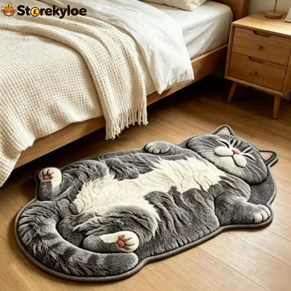 Chubby Tabby Cat Shaped Rug 🐱🤎 - Grey - White / M: 16’’ × 24’’
