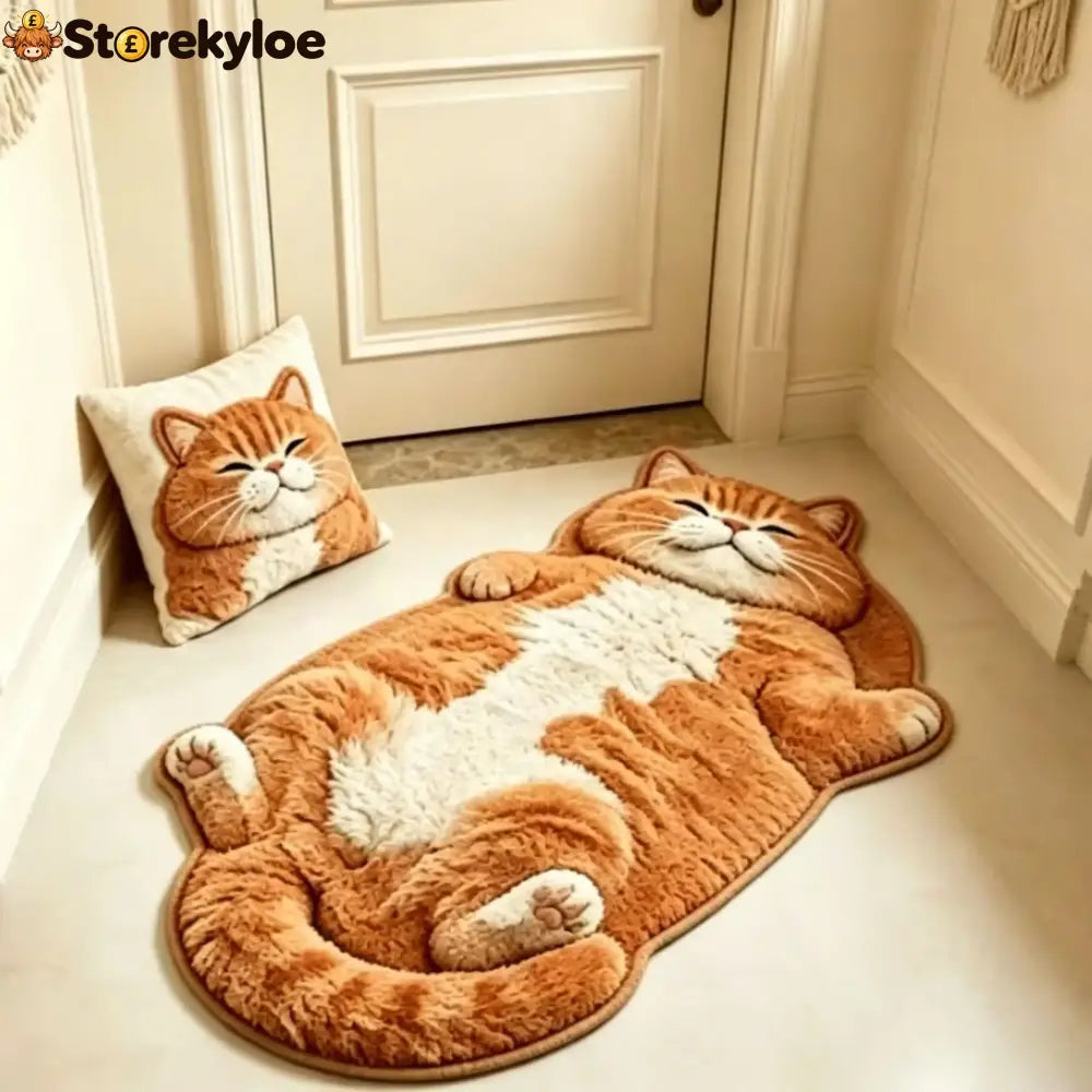 Chubby Tabby Cat Shaped Rug 🐱🤎 - Orange / M: 16’’ × 24’’