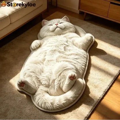 Chubby Tabby Cat Shaped Rug 🐱🤎 - White / M: 16’’ × 24’’