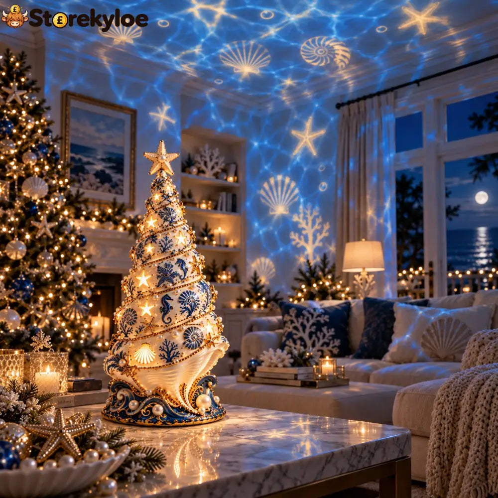 🌊 Coastal Christmas Seashell Tree Projection Lamp✨