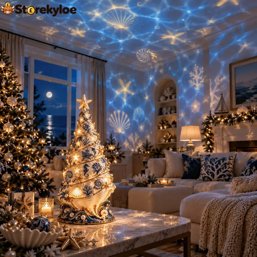 🌊 Coastal Christmas Seashell Tree Projection Lamp✨