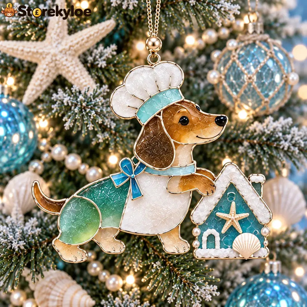 Coastal Dachshund Sea Glass Ornament - 🧁 Chef / Baker Dachshund