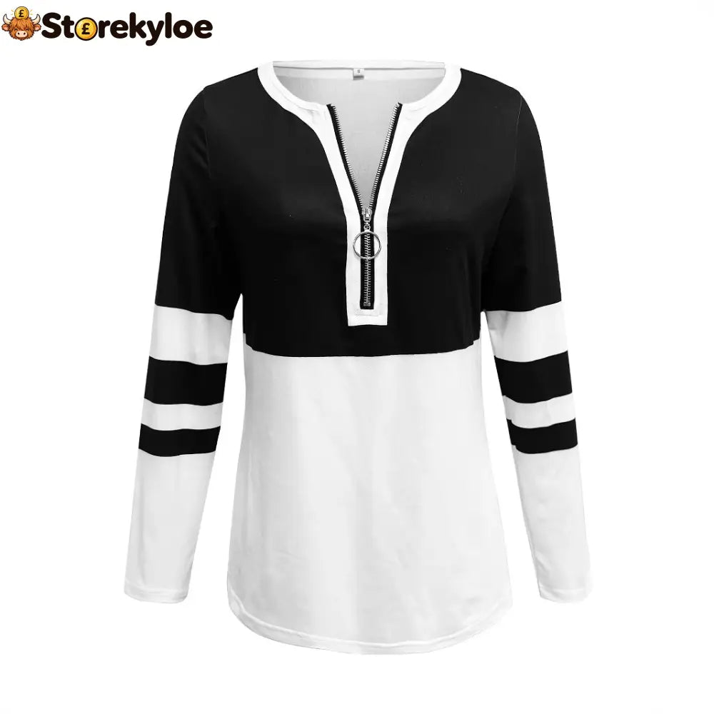 Color‑Block Half‑Zip 3/4 Sleeve Casual Top