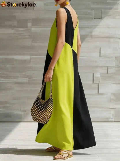 Color Block Sleeveless Maxi Dress