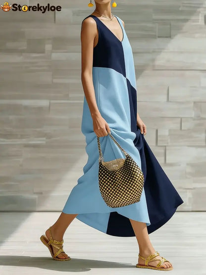 Color Block Sleeveless Maxi Dress